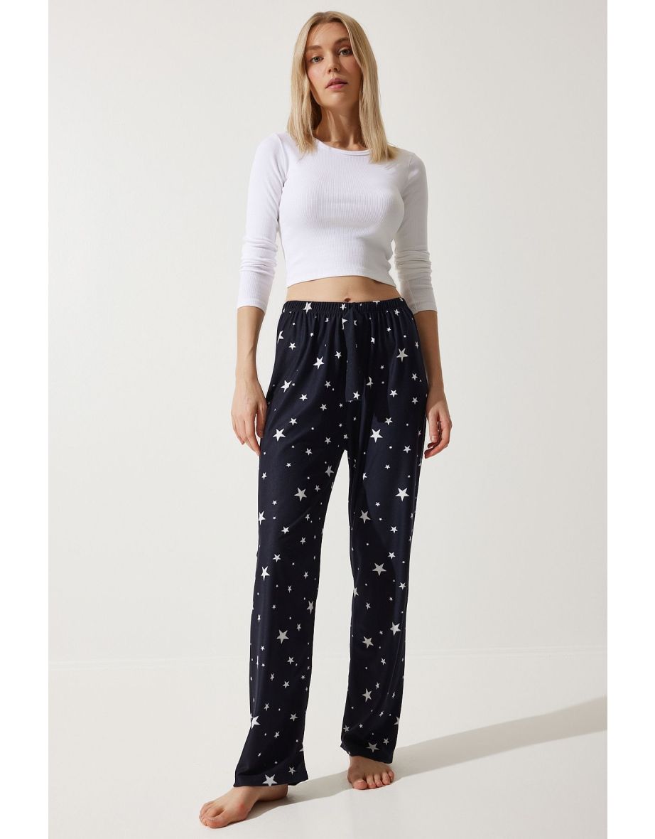 Women's Black Patterned Soft Textured Knitted Pajamas