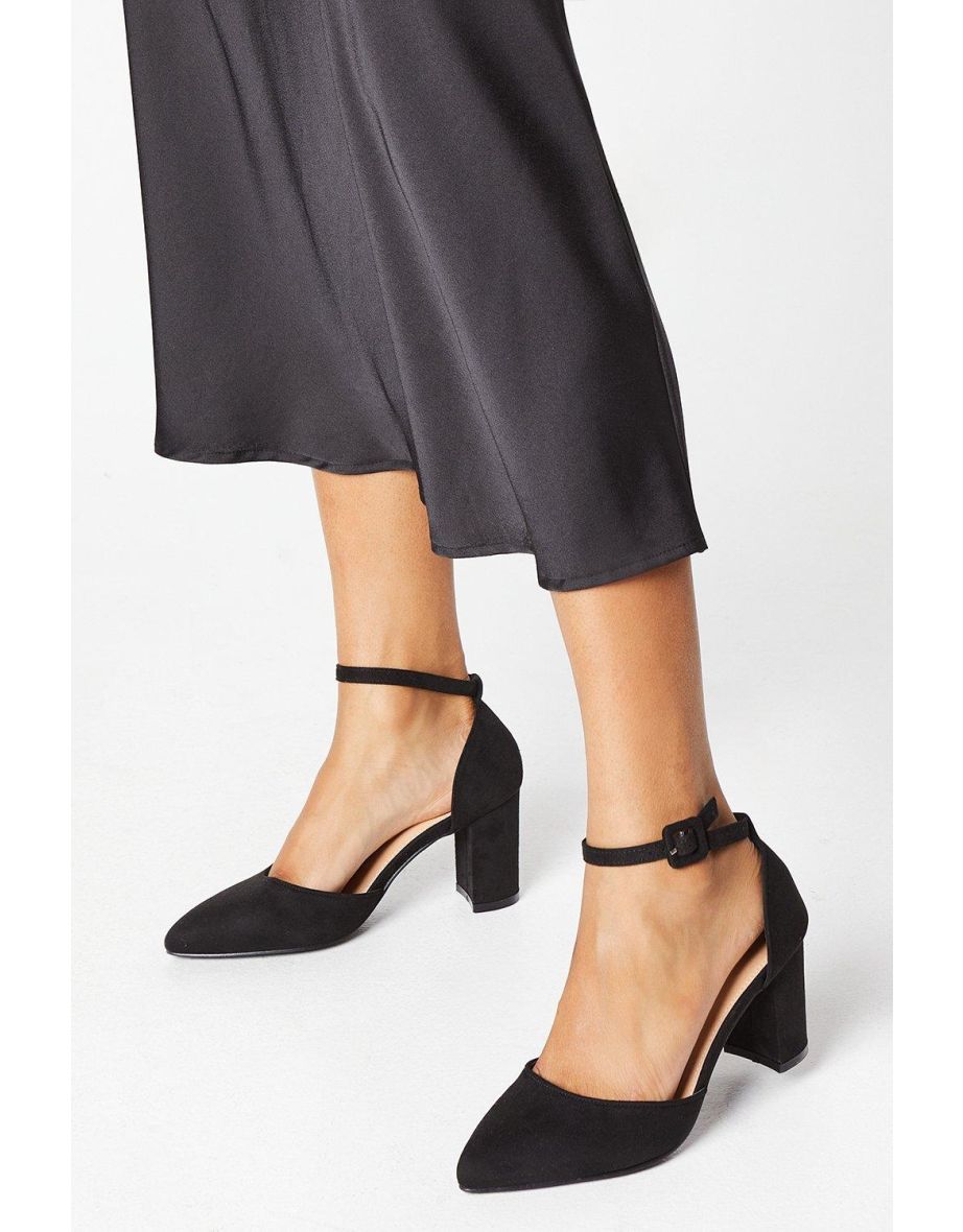Wide Fit Eddie Covered Buckle Pointed Block Heel Court Shoes