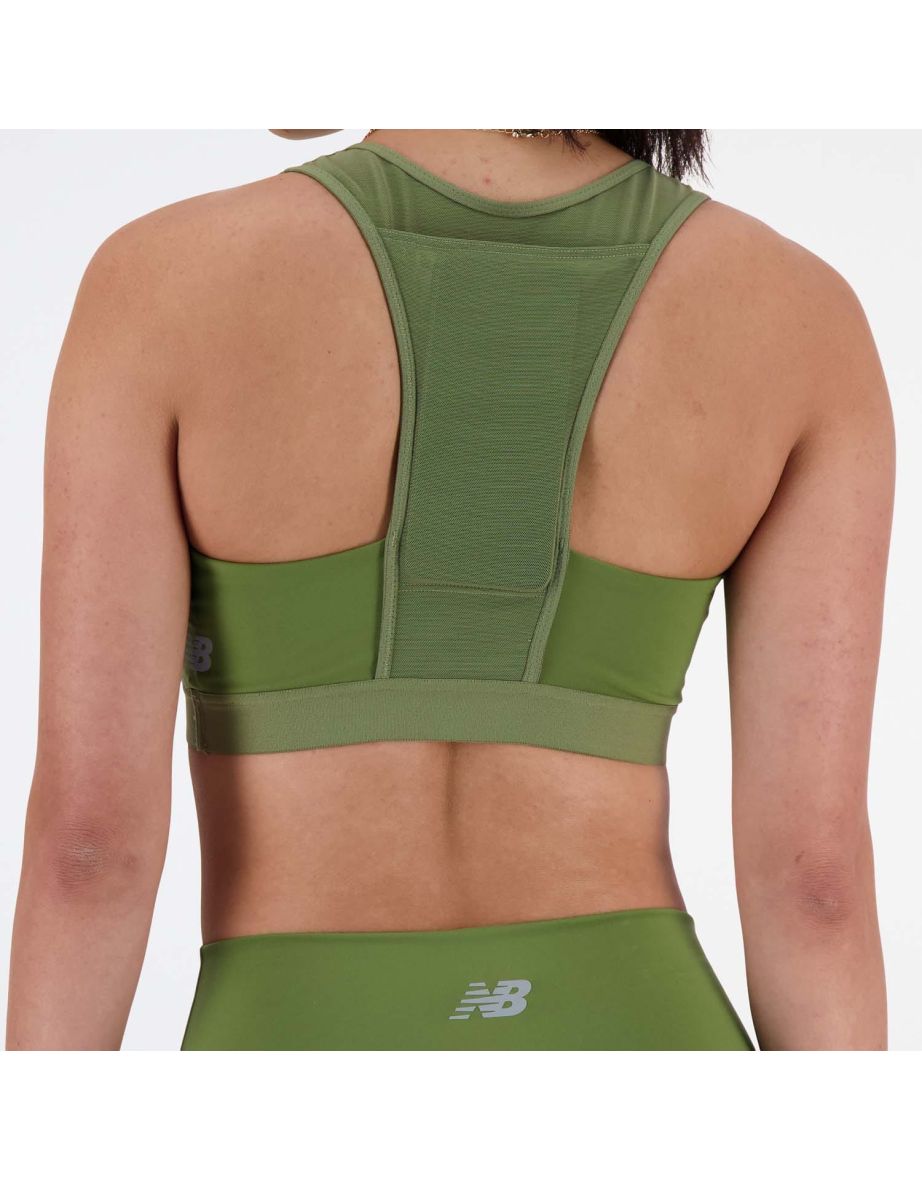 Women's New Balance Sleek Medium Support Pocket Sports Bra in Green - 3