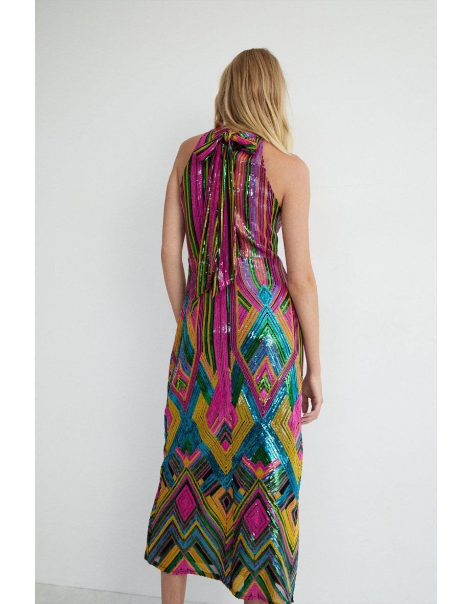 Statement Sequin Halter Neck Dress - 2
