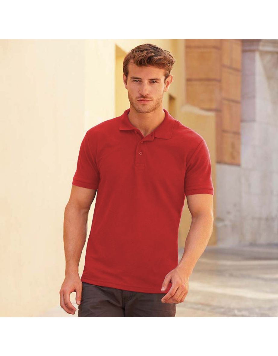 Fruit Of The Loom Mens Iconic Polo Shirt - Heather Red