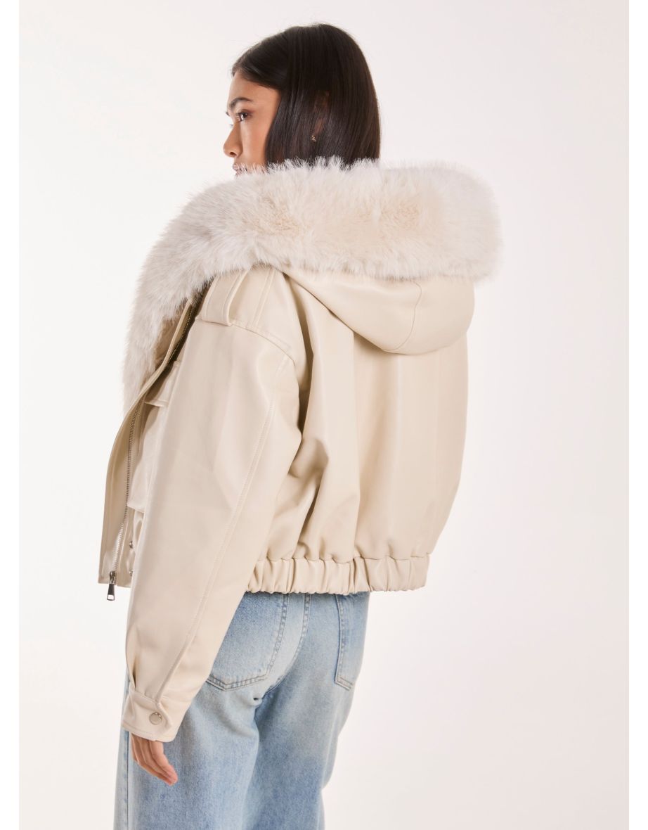 Fur Hooded Cropped Utility Jacket - 3