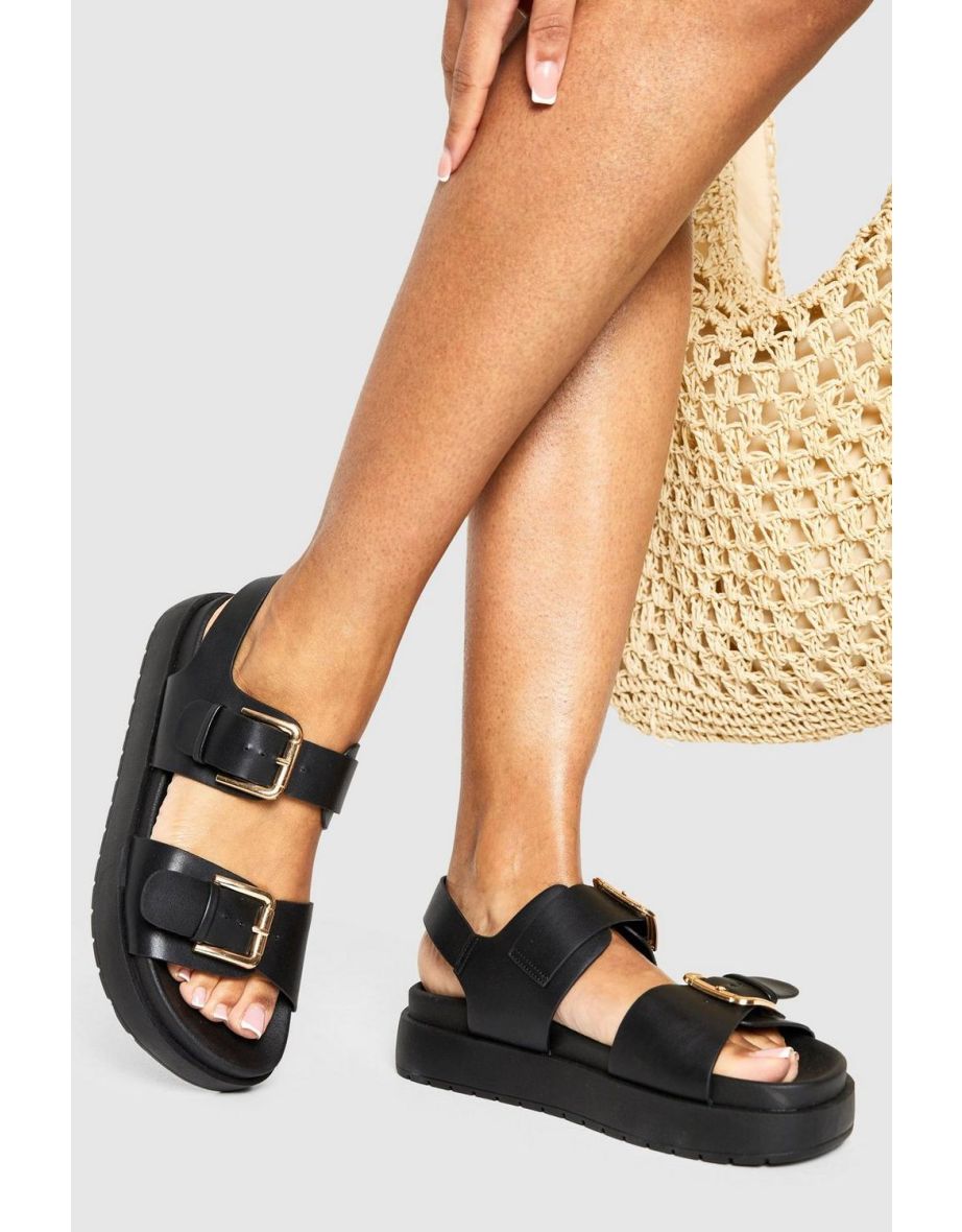Buckle Detail Chunky Dad Sandals - black