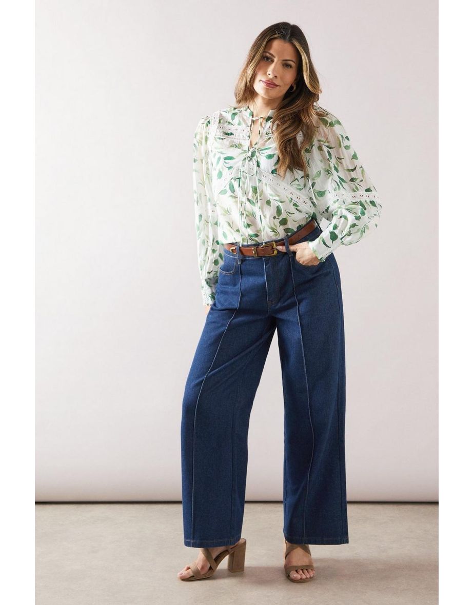 Floral Printed Lace Insert Blouse