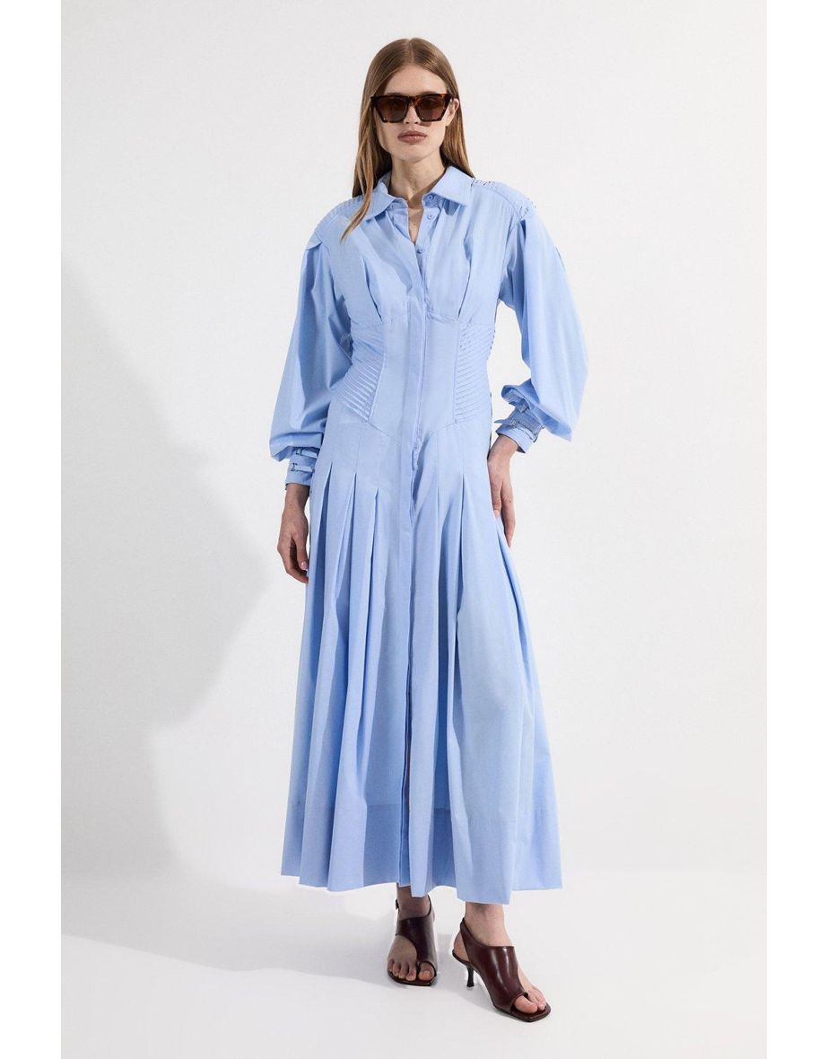 Archive Collection - Cotton Poplin Balloon Sleeve Corset Woven Maxi Dress