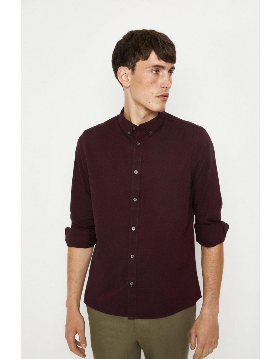 Long Sleeve Burgundy Oxford Shirt