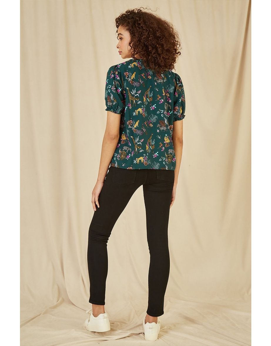 Yumi Green Recycled Fabric Safari Animal Print Shirt - 2