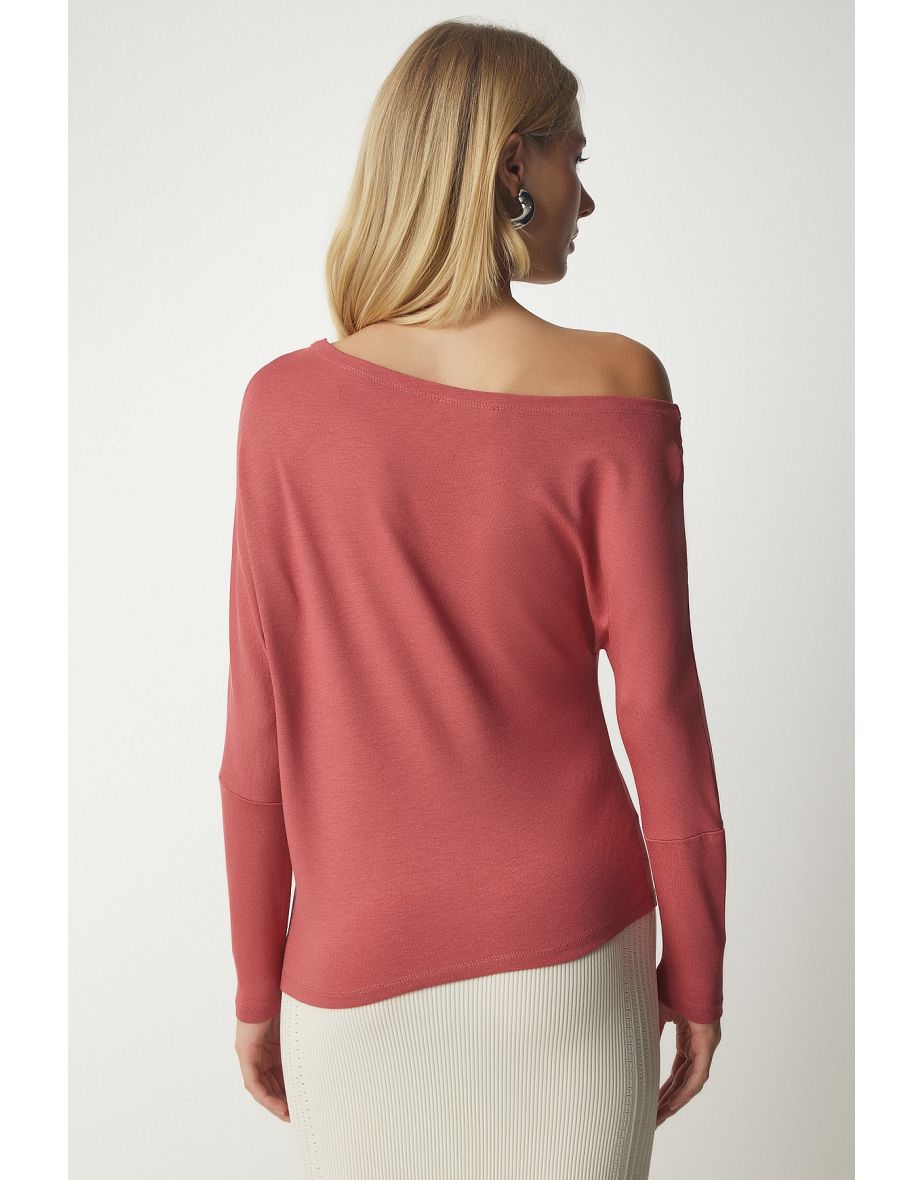Women's Dried Rose Boat Neck Knitwear Blouse - 3