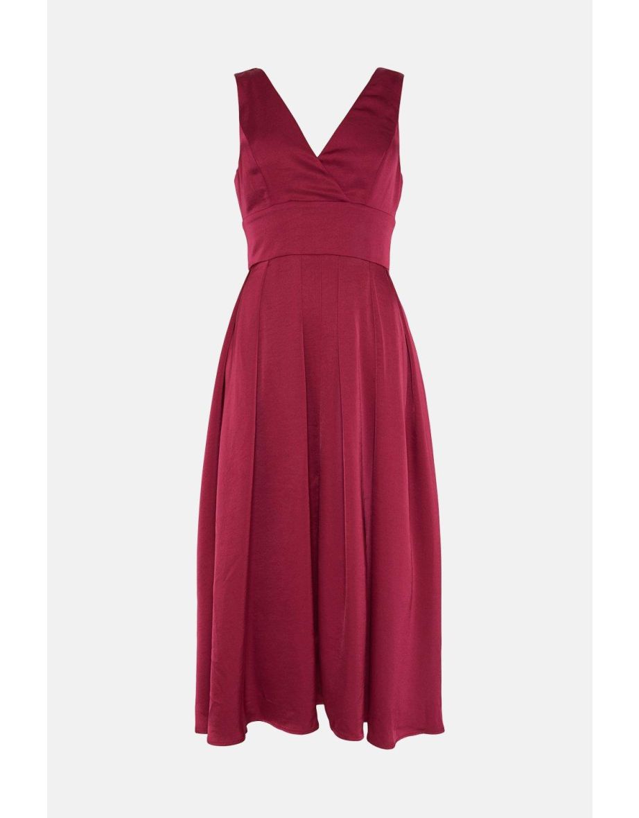 Full Skirted Satin Midi Dress - 3