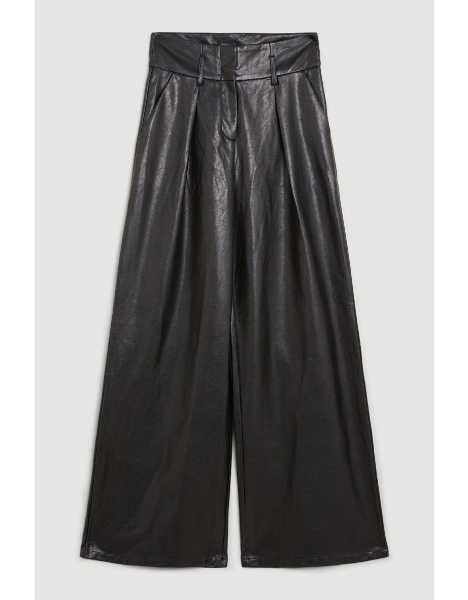 Faux Leather High Waisted Wide Leg Trousers - 3