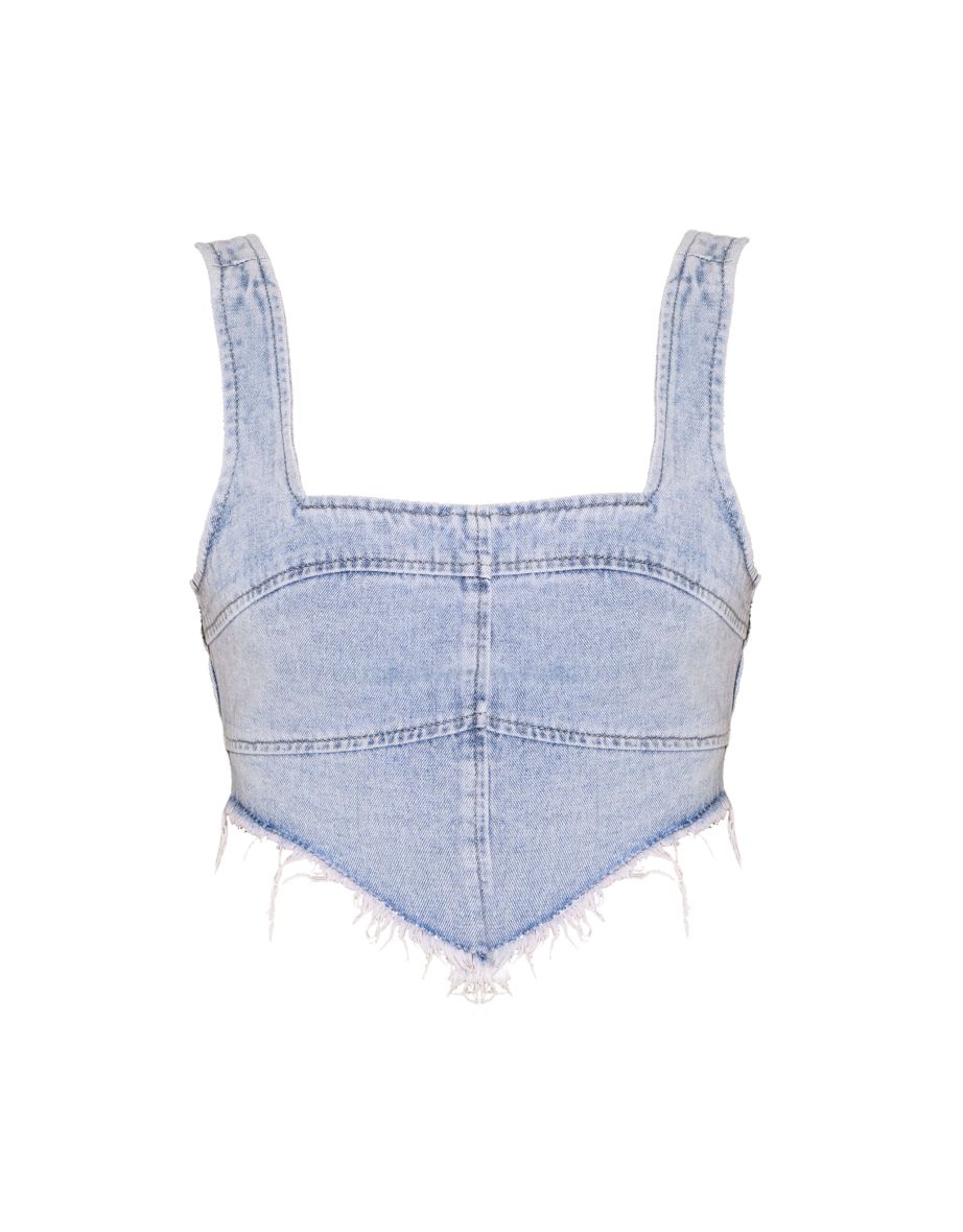 Vintage Bleach Wash Raw Hem Denim Corset - 4