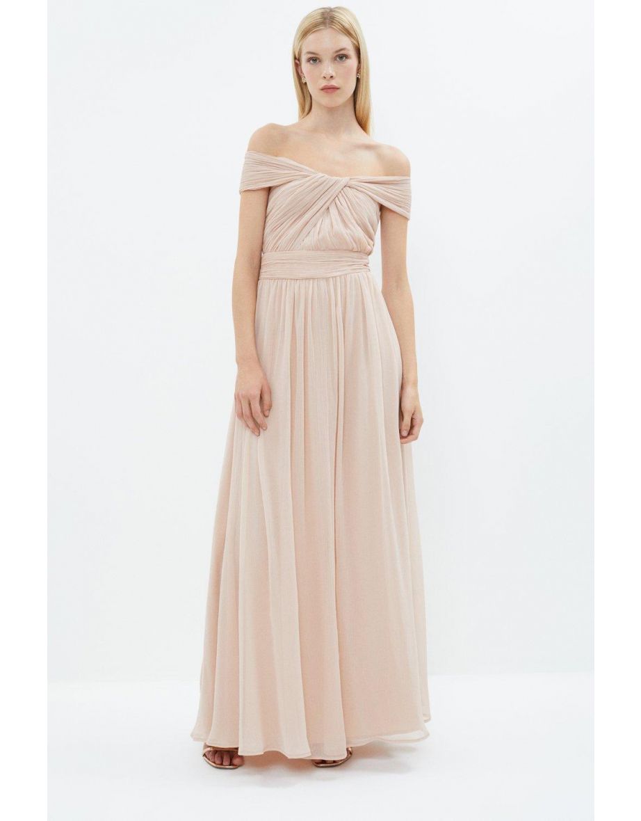 Petite Twist Bardot Chiffon Maxi Dress