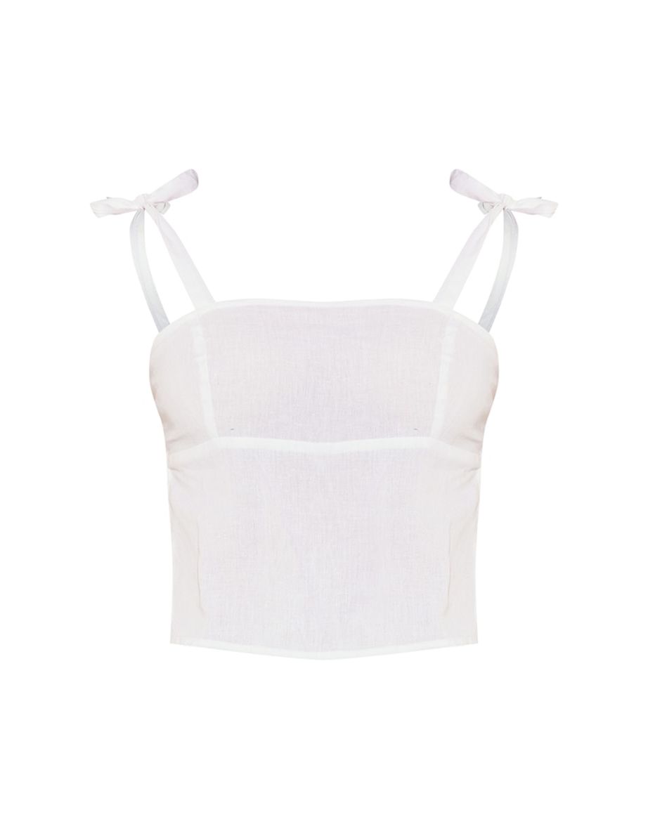 White Cotton Tie Strap Open Back Cami Top - 4