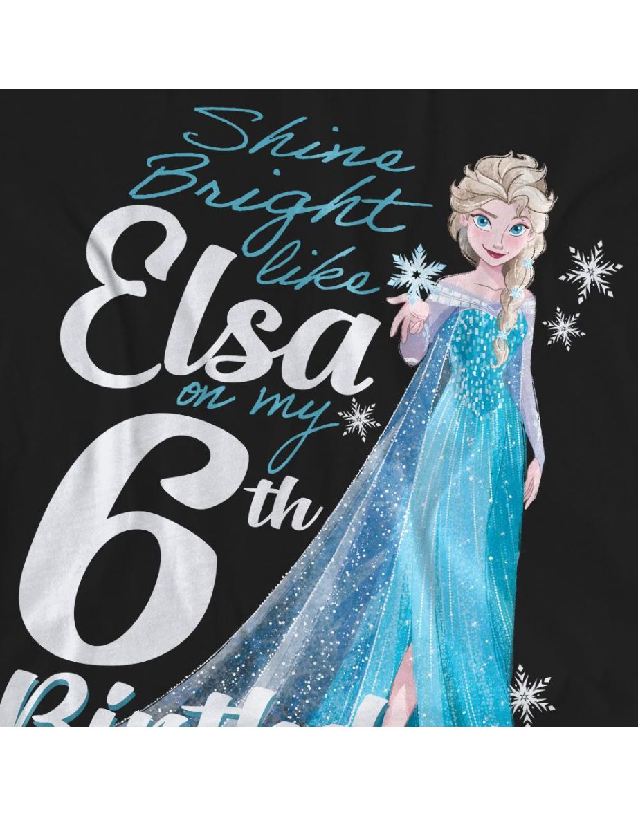 Frozen Unisex Adult Bright Like Elsa 6th Birthday T-Shirt - Black - 3