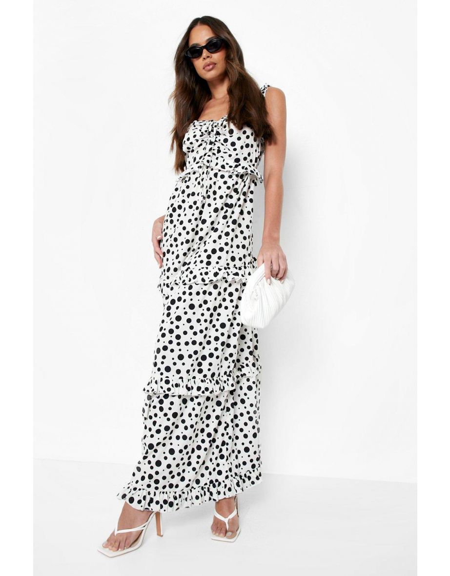 Polka fashion dot tiered maxi dress