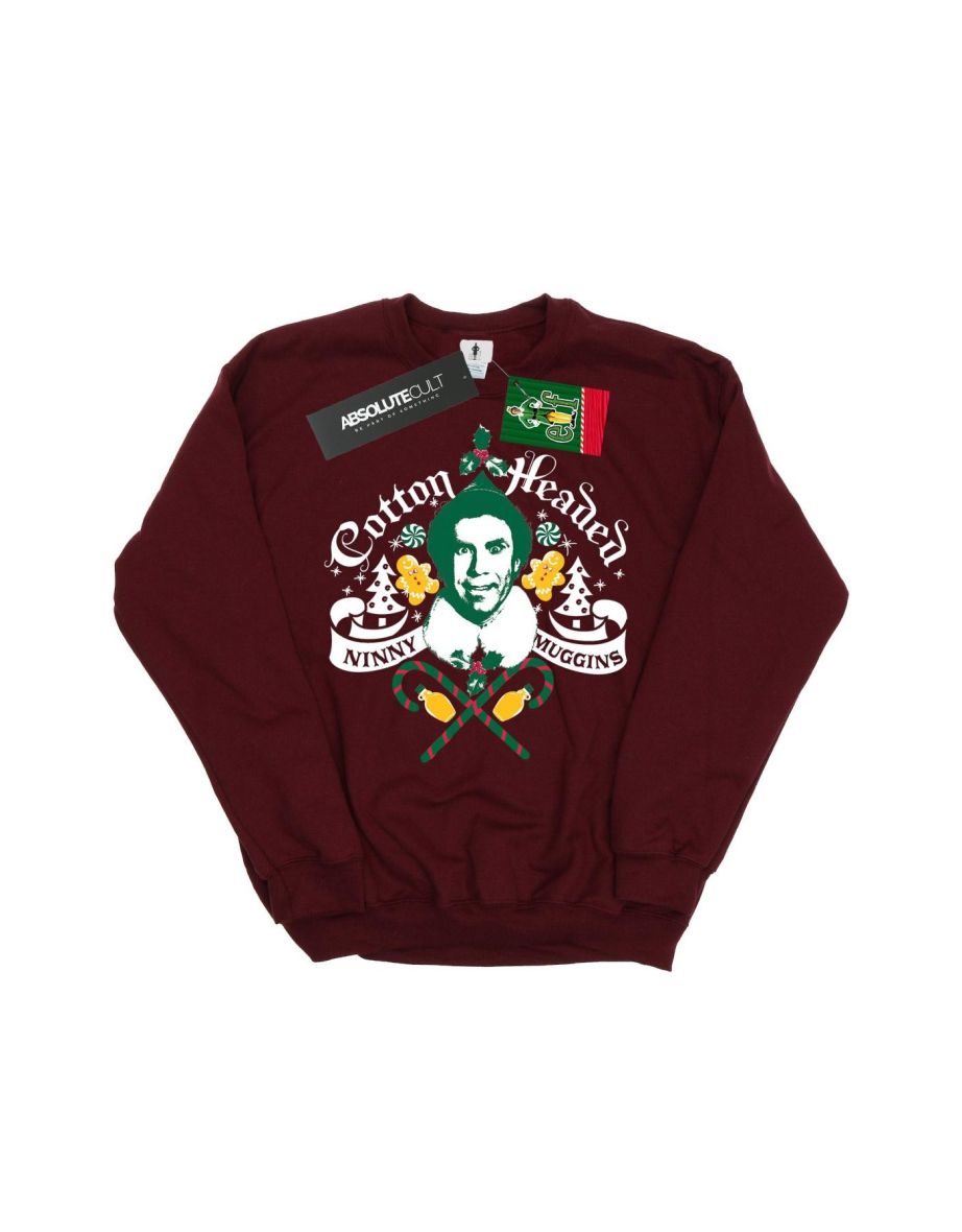Elf Girls Headed Ninny Muggins Sweatshirt - Burgundy