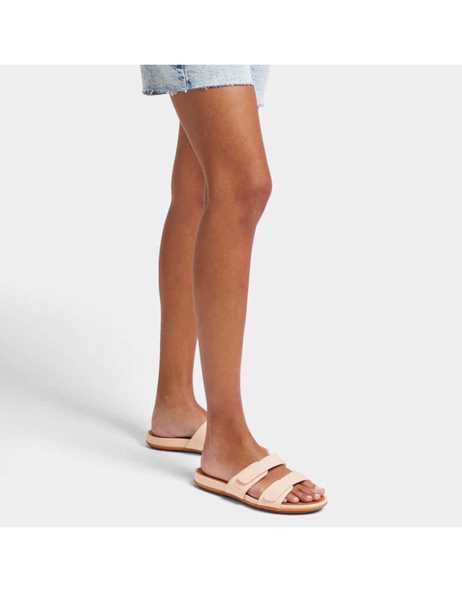 Women's Fit Flop Gracie Adjustable Canvas Slide Sandals in Pink - 5