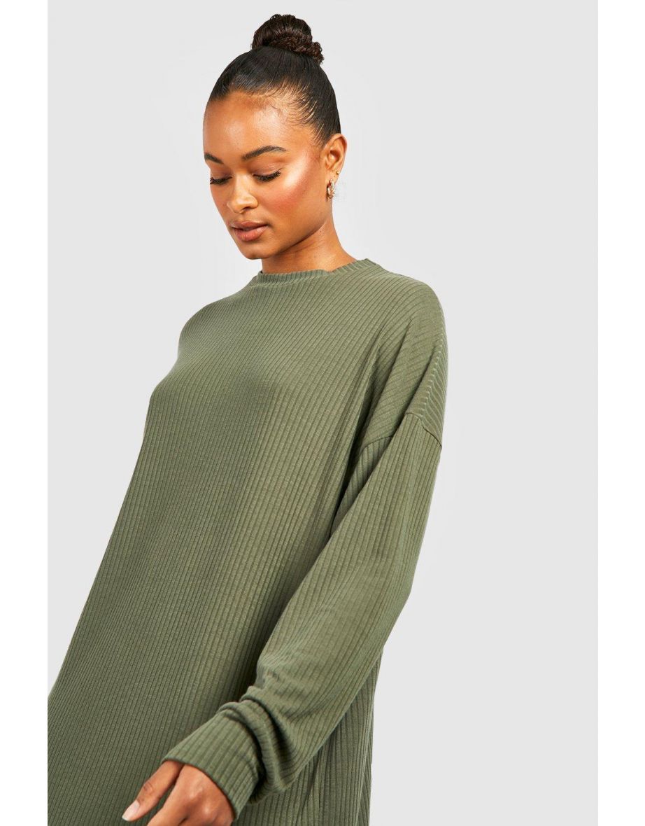 Tall Soft Rib Longsleeve T-shirt Dress - khaki - 3