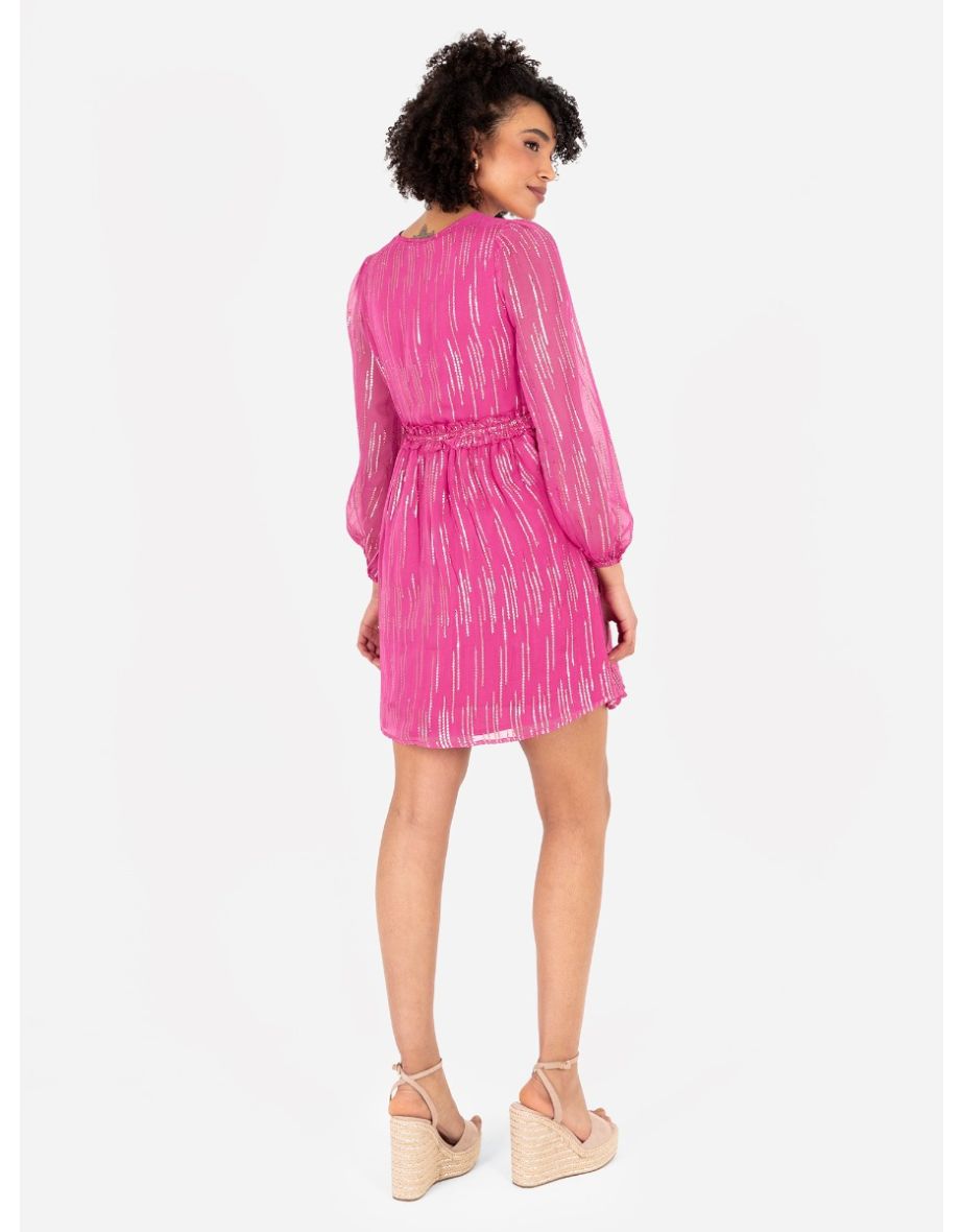 Lovedrobe Pink & Gold Midi Dress with Side Ties - 6