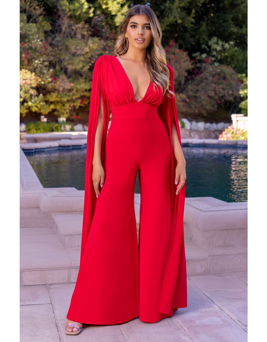 Plunge front hot sale cape jumpsuit