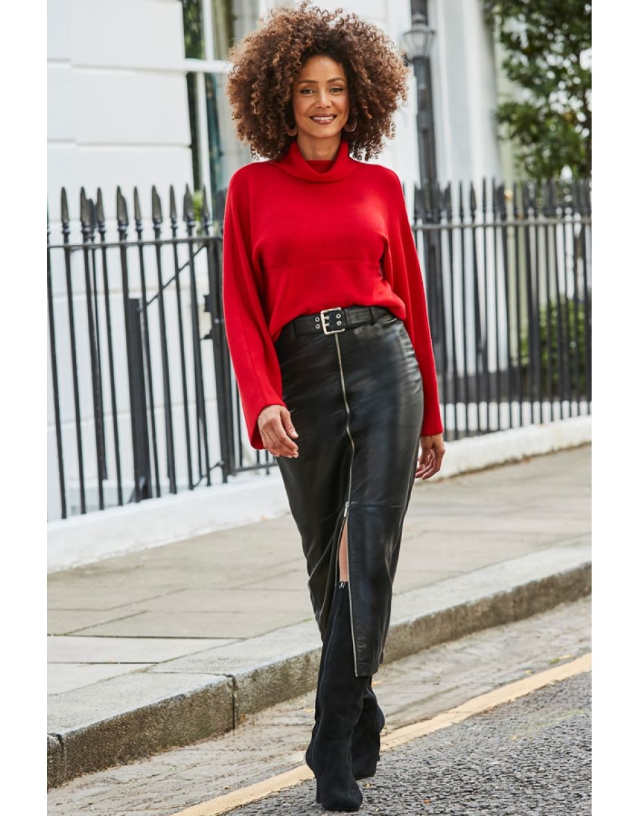 Bright Red Wide Sleeve Rib Knit Jumper