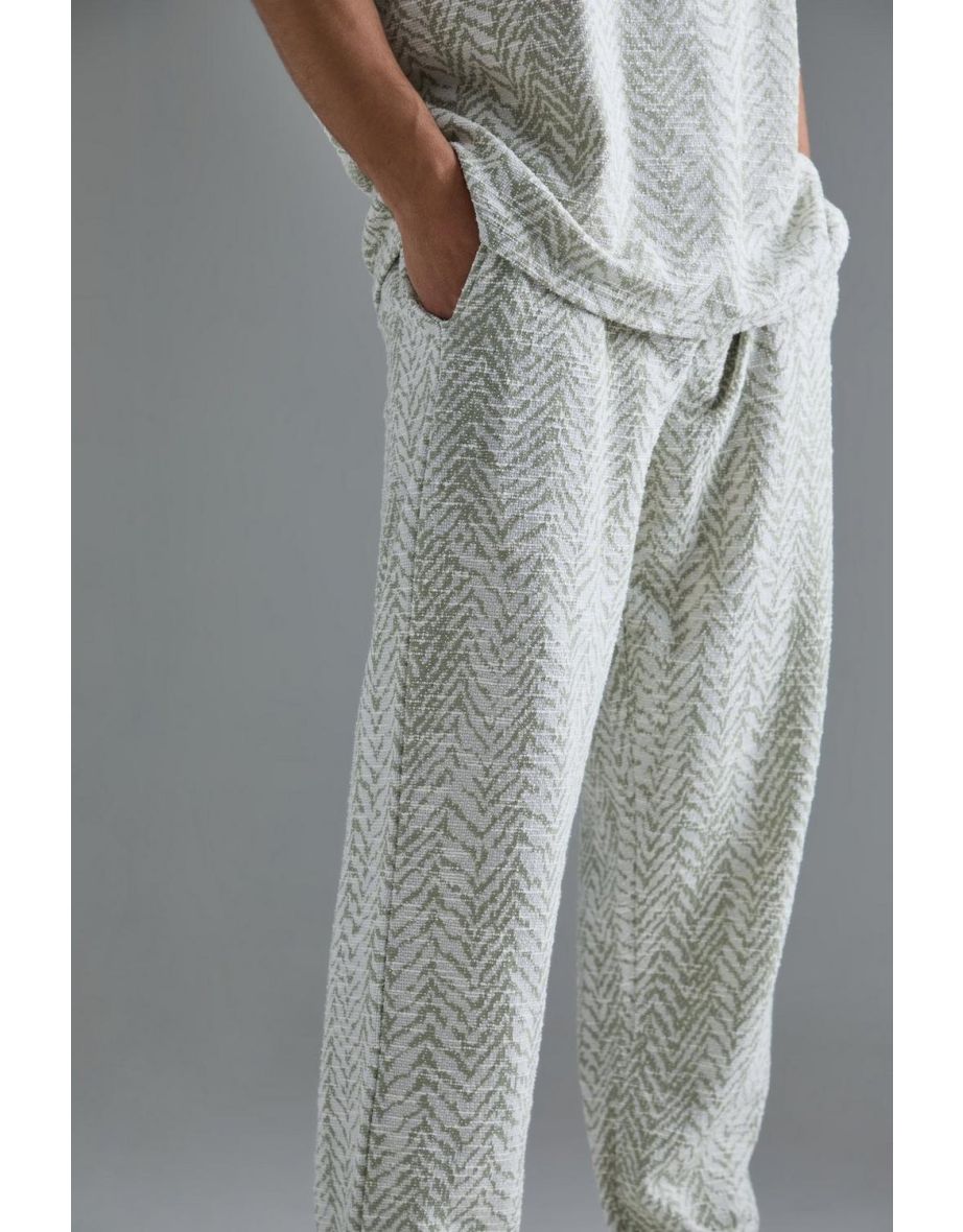 Regular Fit Split Hem Jacquard Trousers - light khaki - 2