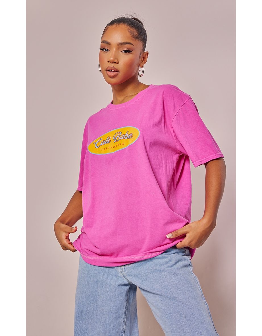 Pink Cali Babe Printed Washed T Shirt