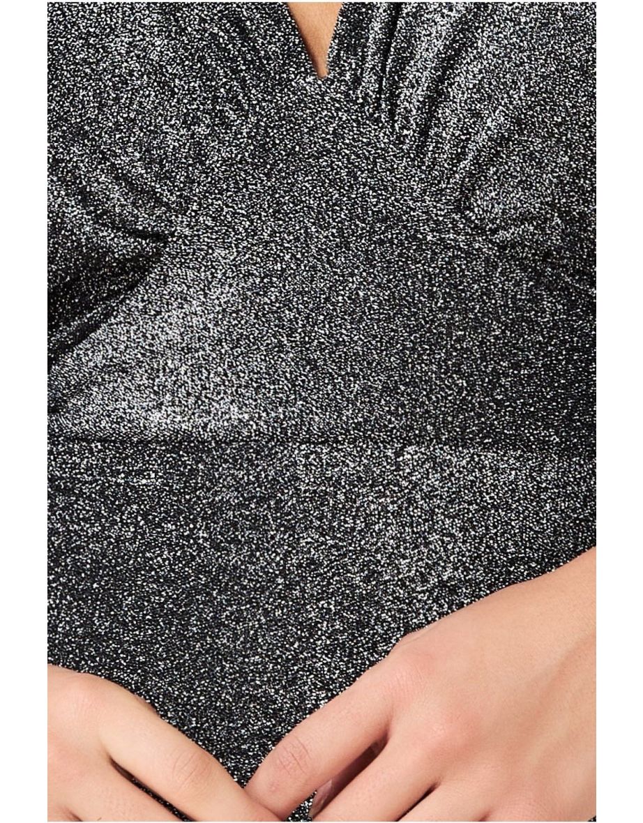 Goddiva Kimono Sleeve Lurex Midi Dress - Silver - 4