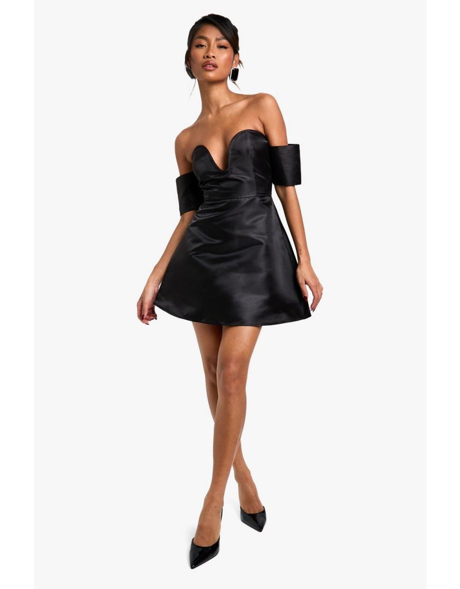 Taffeta Sweetheart Skater Dress - black