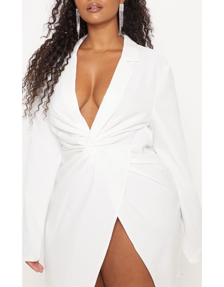 Plus White Twist Front Shirt Dress - 3