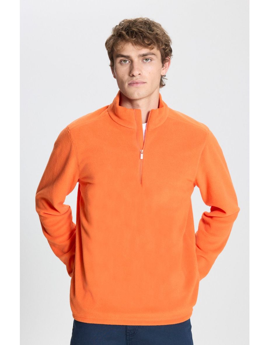 Men's Orange Anti-pilling Anti-Pilling Standard Fit High Neck Cold Proof Fleece Sweatshirt