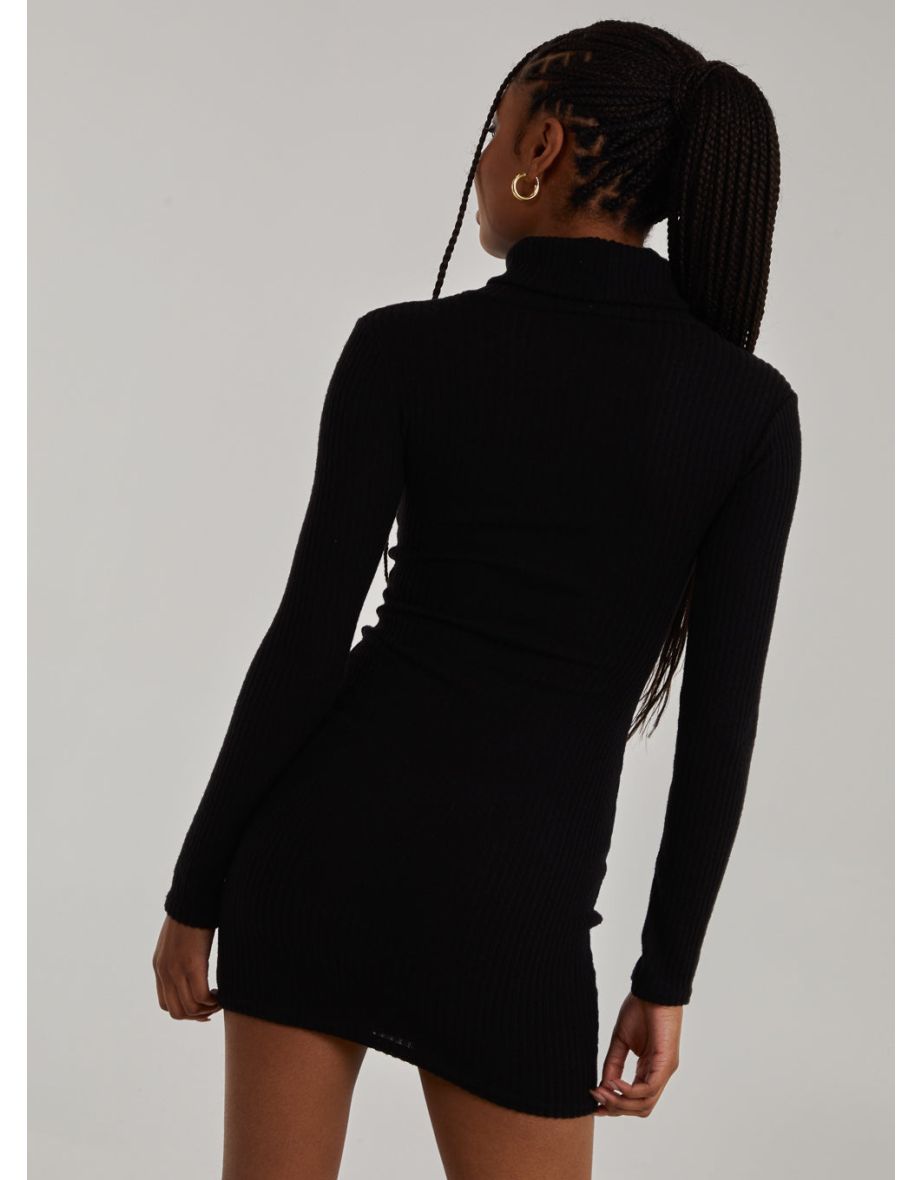 Chunky Brushed Rib Roll Neck Dress - 3