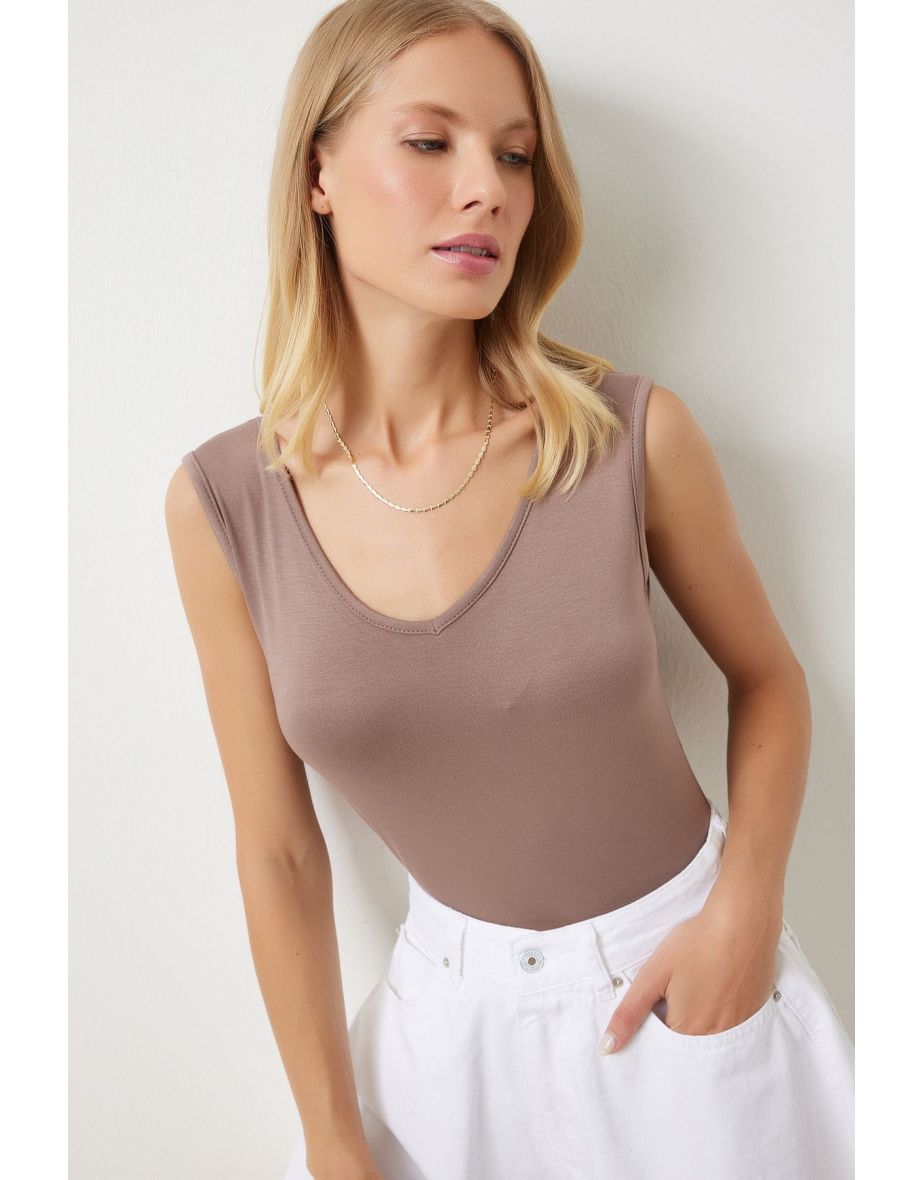 Women's Mink Deep Front Back V Neck Viscose Blouse