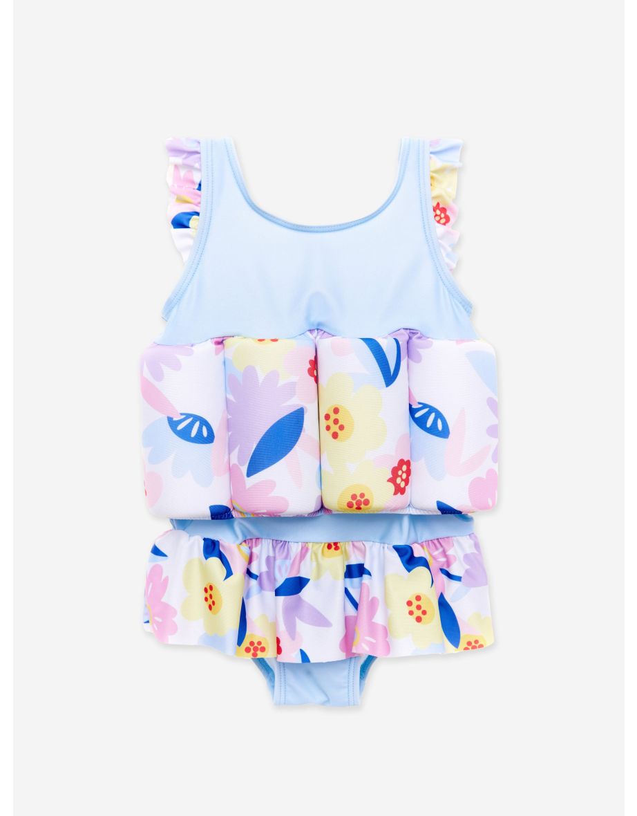 Baby Girls Flower Float Suit in White (UPF50+)