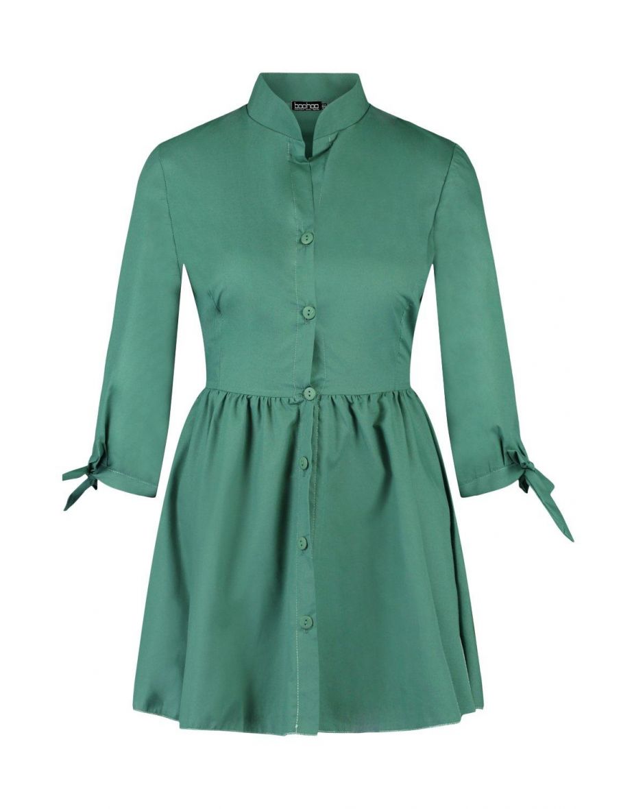 فستان وأزرار - أخضر - مقاسات صغيرة - 3