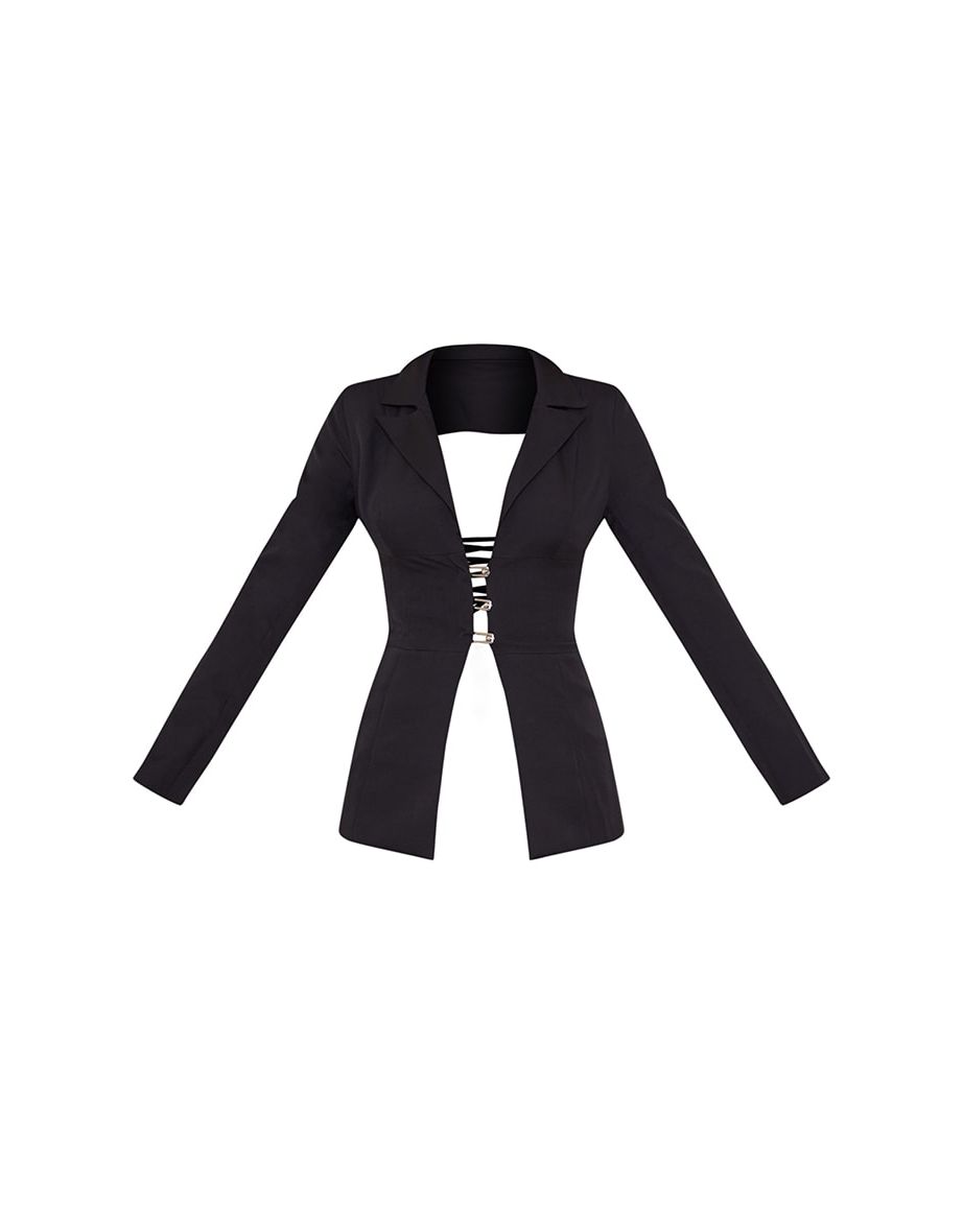 Black Fitted Lace Up Back Blazer - 4
