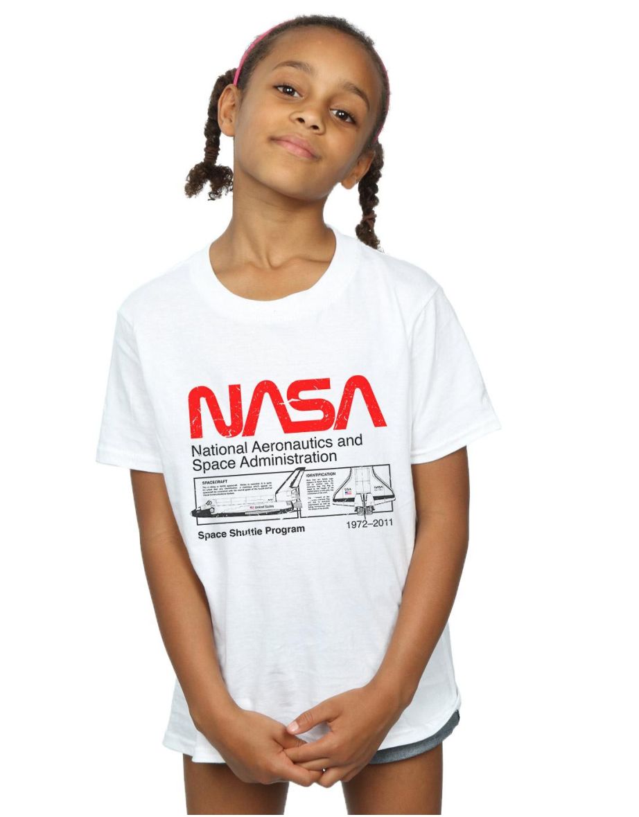NASA Girls Classic Space Shuttle Cotton T-Shirt - White