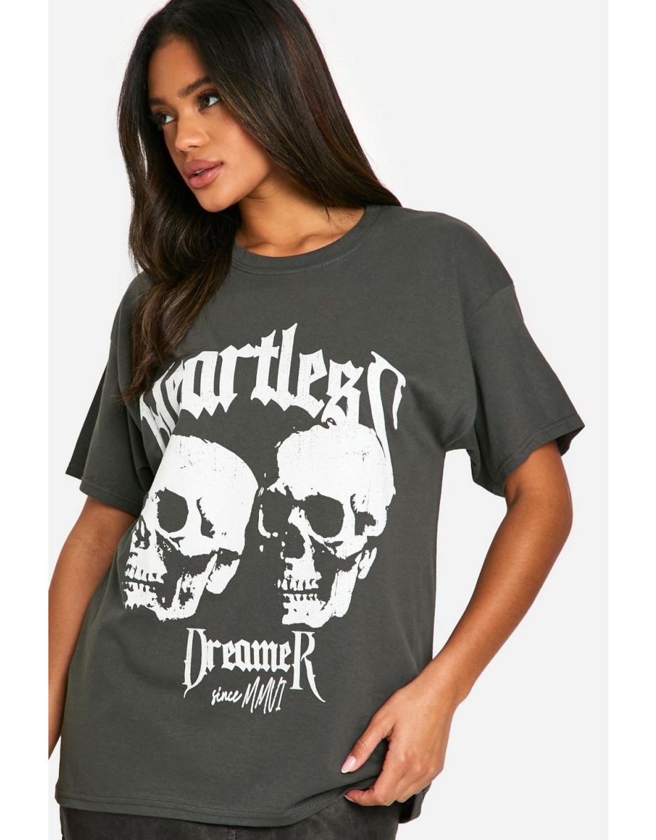 Heartless Dreamer Skull Print Oversized T-shirt - charcoal - 3