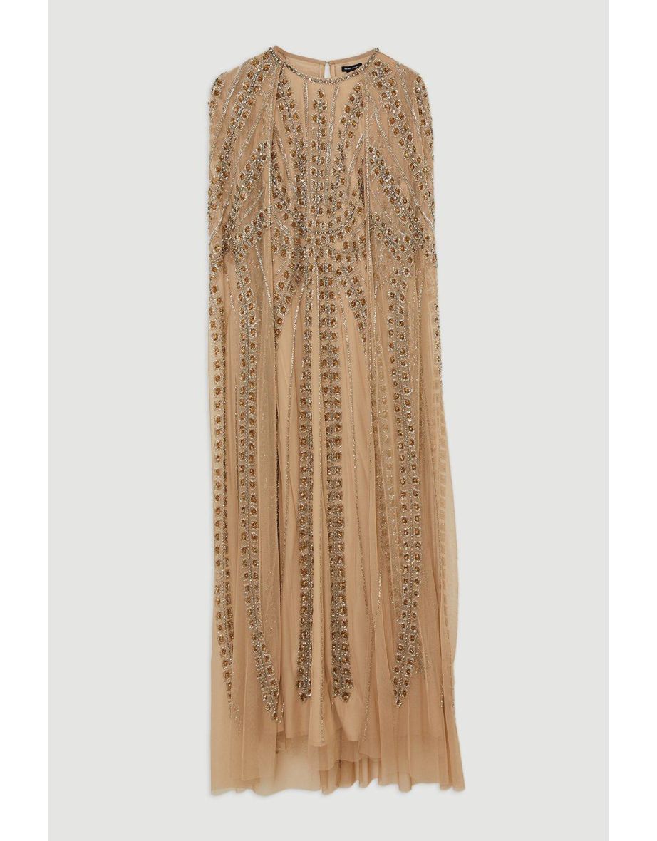 Plus Size Premium Embellished Cape Maxi Dress - 4