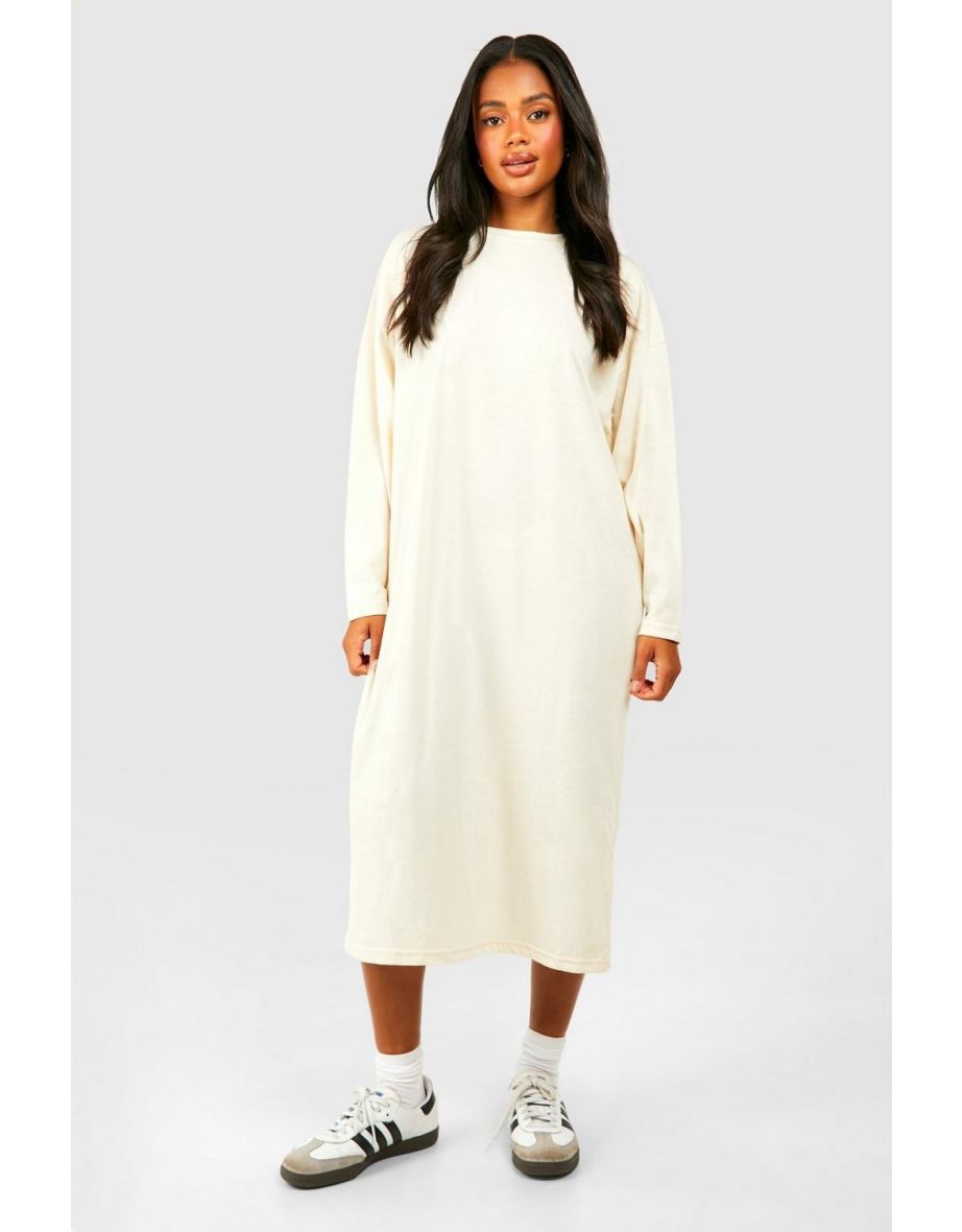 Shop Oversized Long Sleeve T shirt Dress stone Online in Qatar VogaCloset