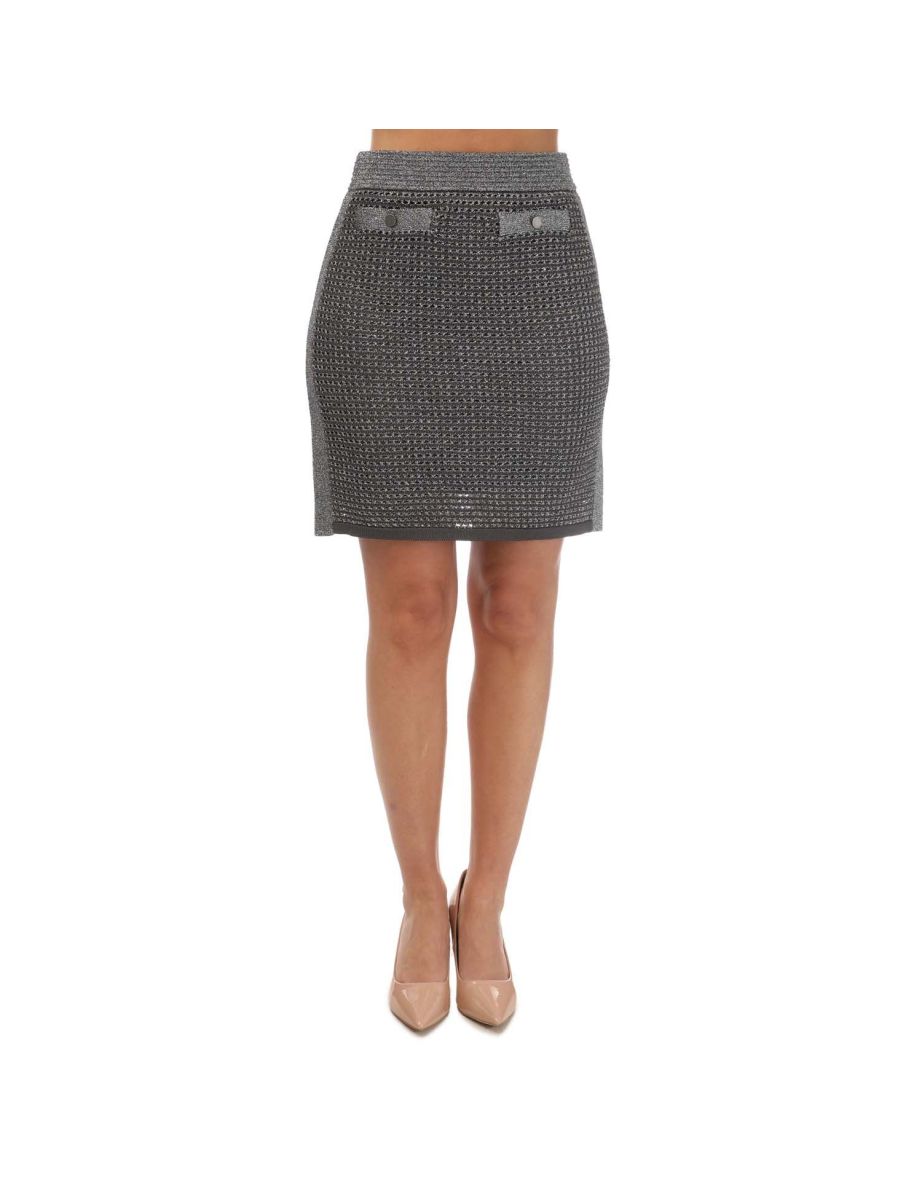 Women's Ted Baker Sanniaa Metallic Knitted Mini Skirt in Grey