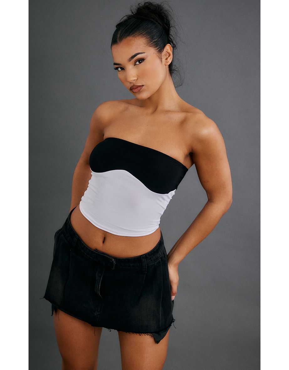 White Slinky Contrast Bust Detail Tube Top