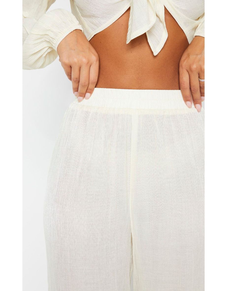Cream Textured Wide Leg Trouser - 4