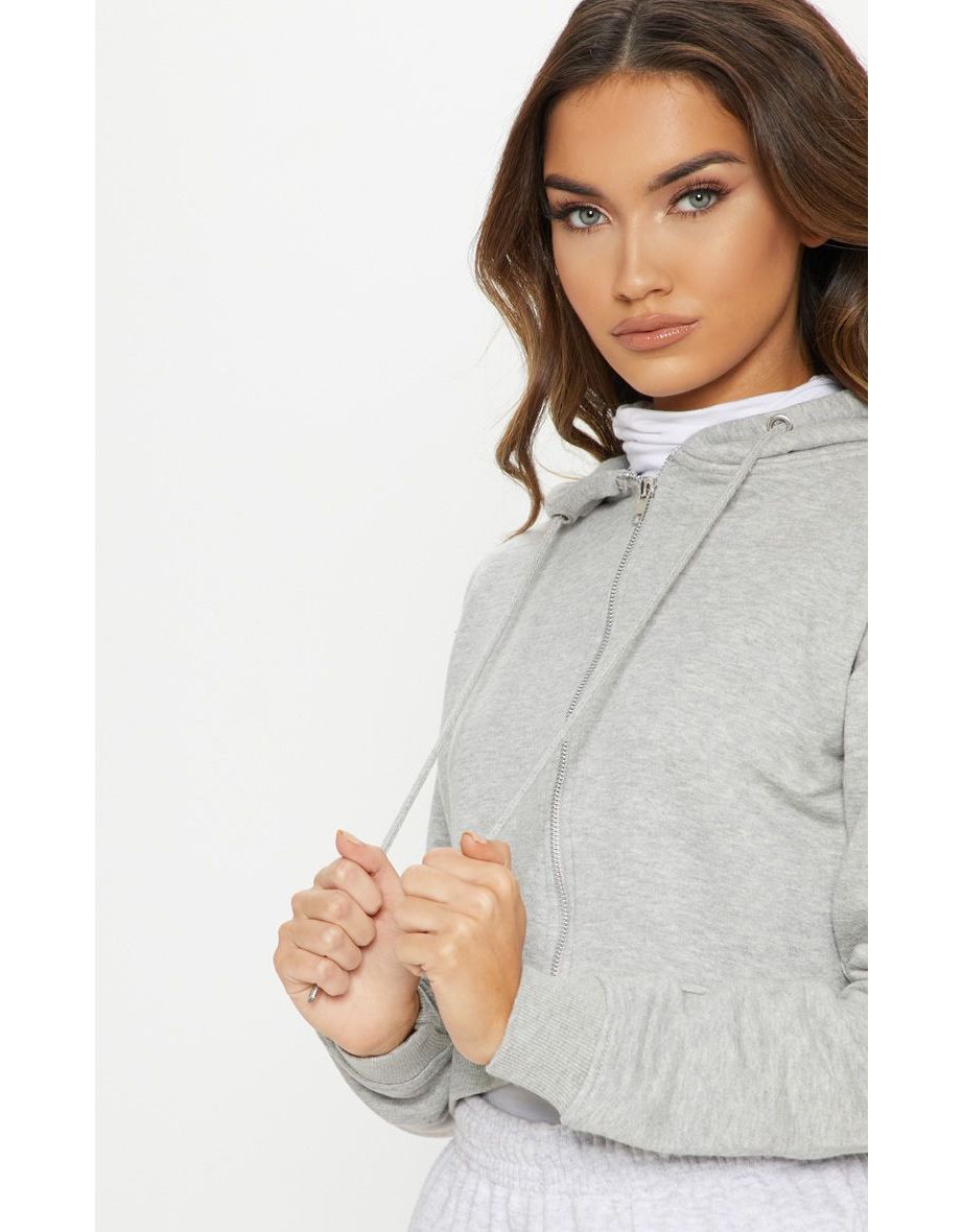 Grey Crop Zip Hoodie - 4