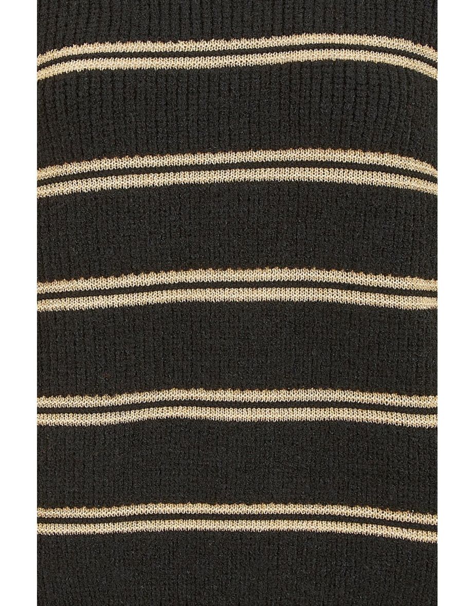 Yumi Black Jumper With Gold Stripes and Button Details - 5