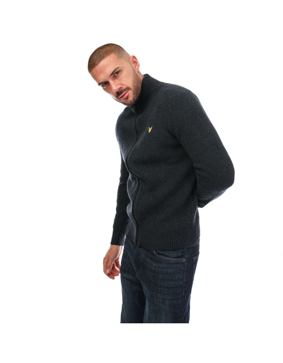 Men's Lyle And Scott Knitted Rib Zip Through Cardigan in Blue - 3