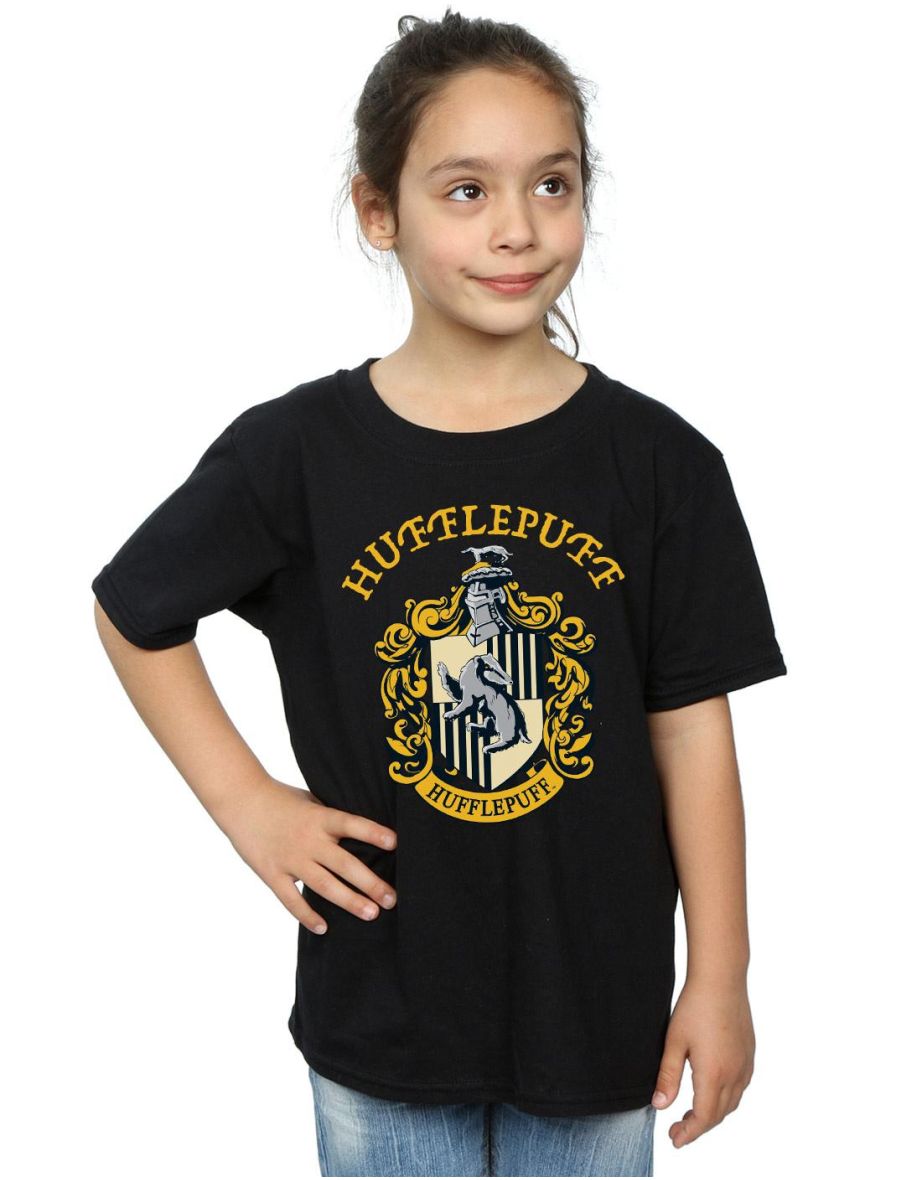 Harry Potter Girls Hufflepuff Cotton T-Shirt - Black