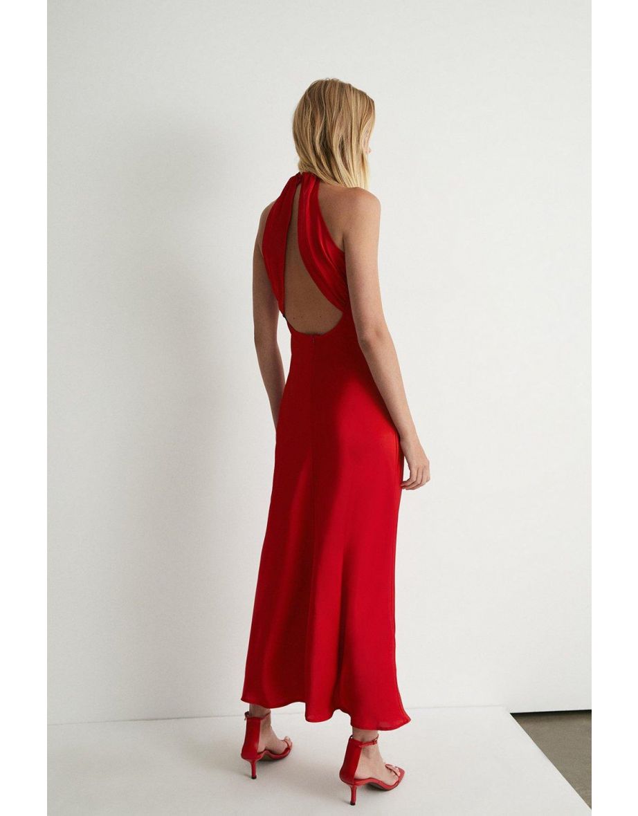 Satin Halter Neck Backless Slip Dress - 2