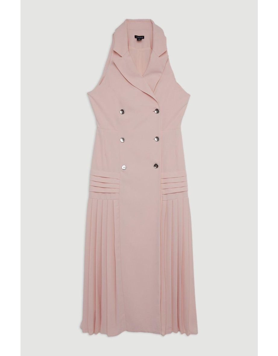 Pleated Button Detail Sleeveless Woven Midaxi Dress - 4