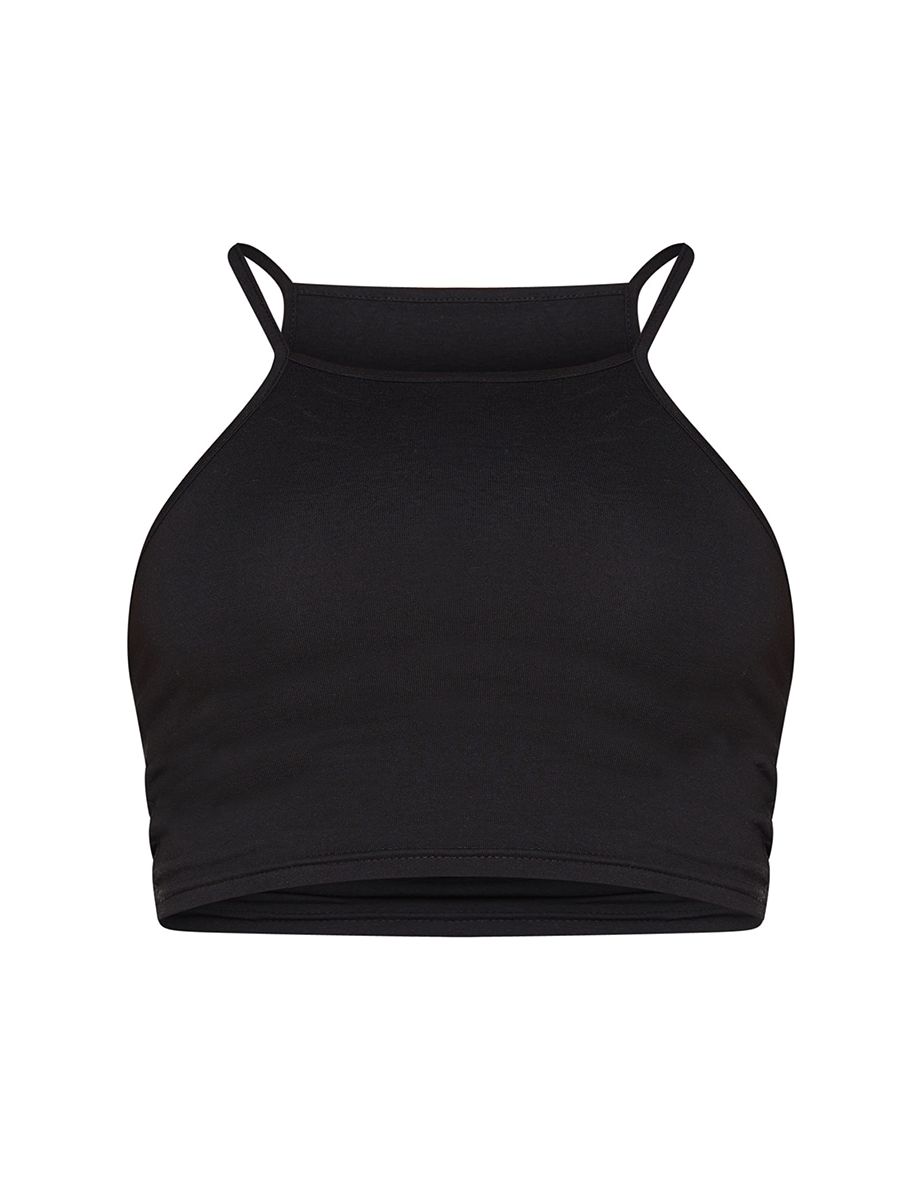 Essential Black Racer Neck Crop Top - 4